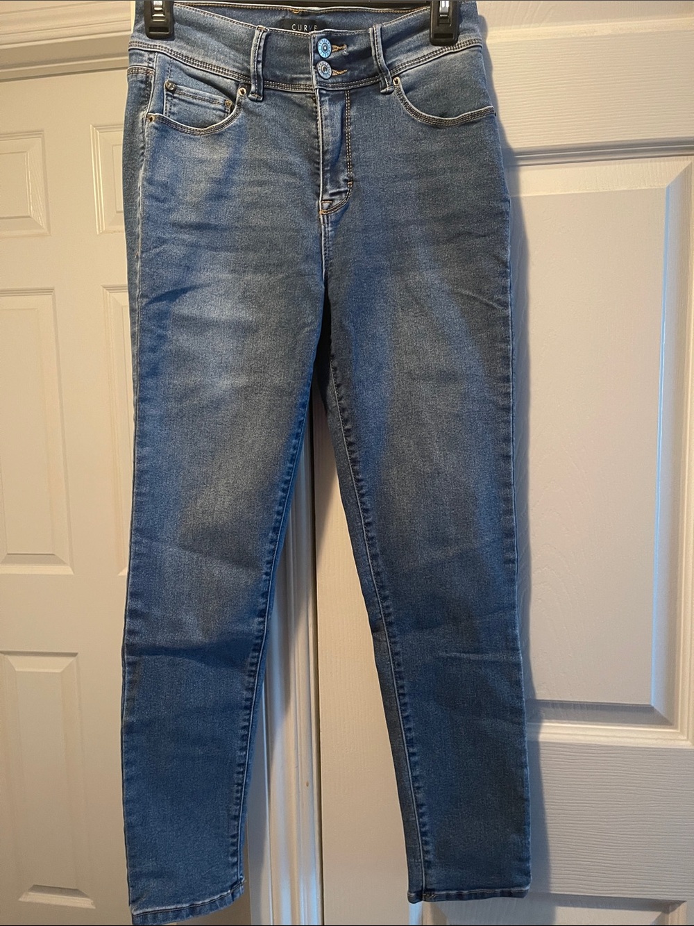 Mid-Wash Blue High-Rise Skinny Jeans